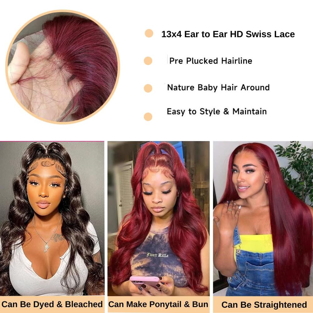 Amazon.com : 99j Burgundy Lace Front Wigs Human Hair Wine  display picture 1