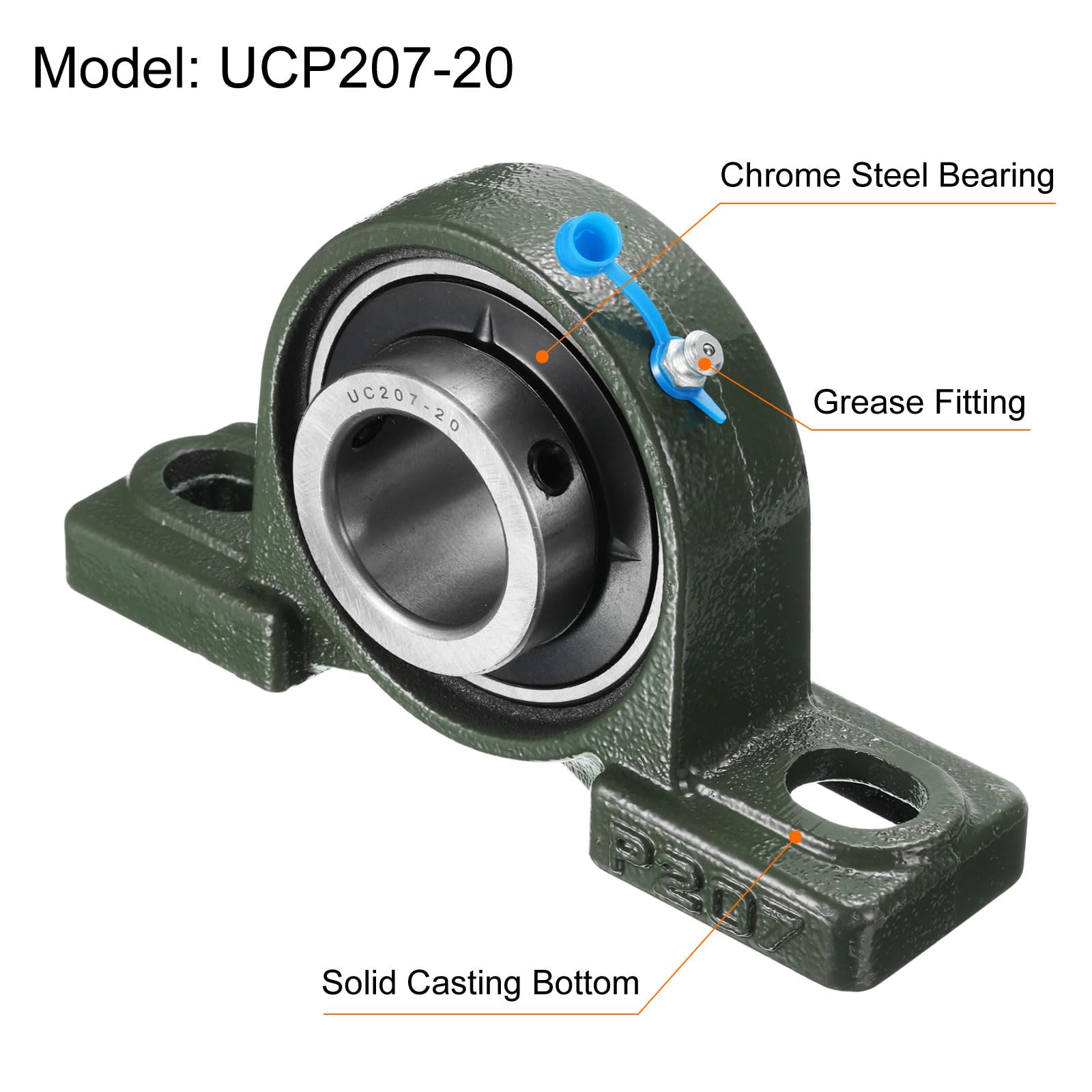 2pz UCP207-20 Cuscinetti a Blocchetto Cuscino con Foro 1-1/4 Pollici Autoallineanti, Base in Ghisa Massiccia con Cuscinetti in Acciaio al Cromo