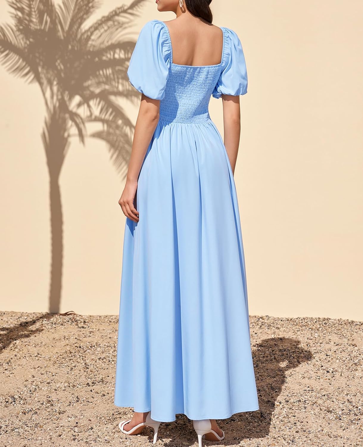 Womens Summer Midi Dress Square Neck Short Puff Sleeve Boho Sundress for Women A Line Wedding Guest Dresses - Image 2