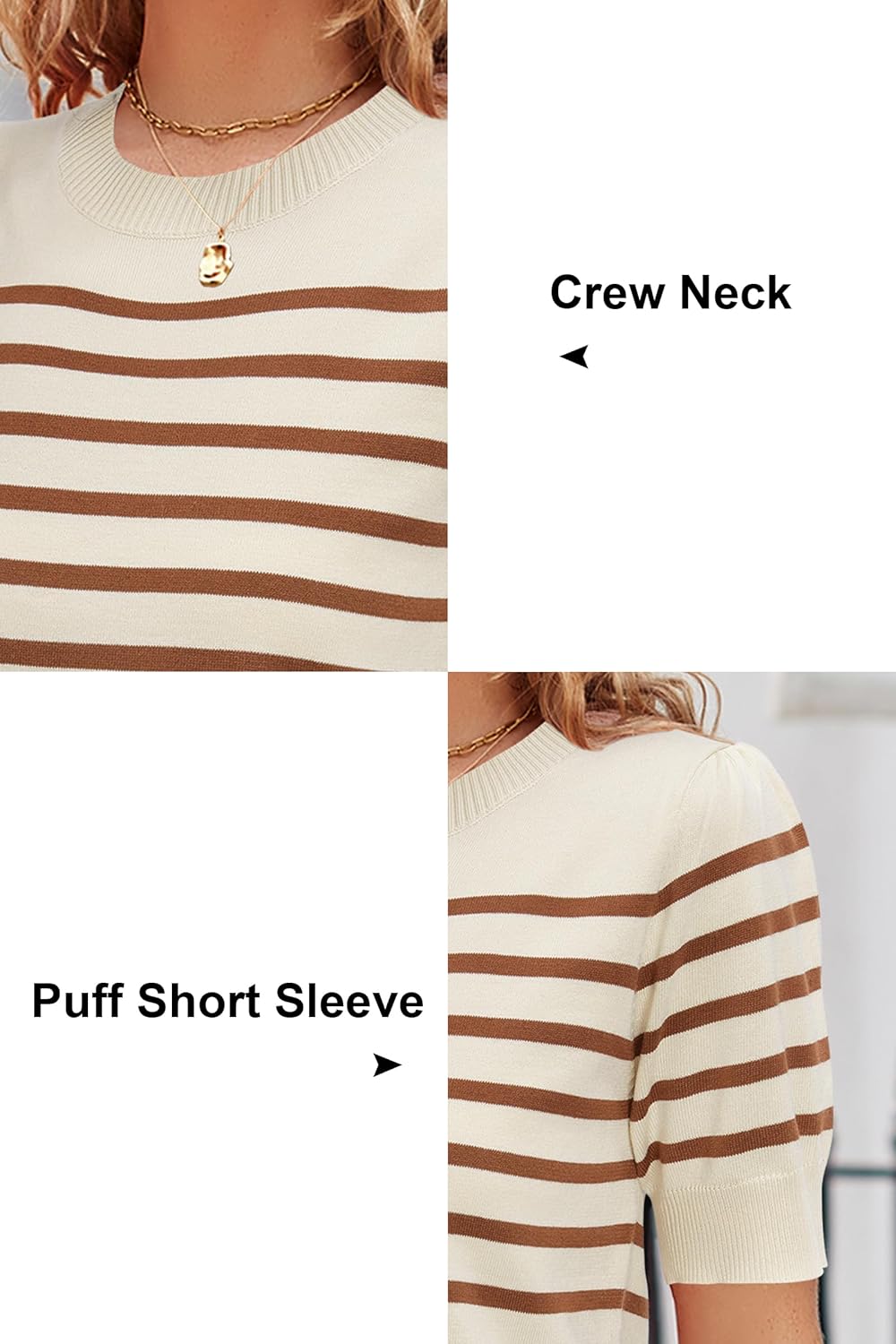 Newshows Womens Summer Short Sleeve Sweater Tops Fall Business Casual Outfits Crewneck Lightweight Dressy Knit Shirts - Image 4