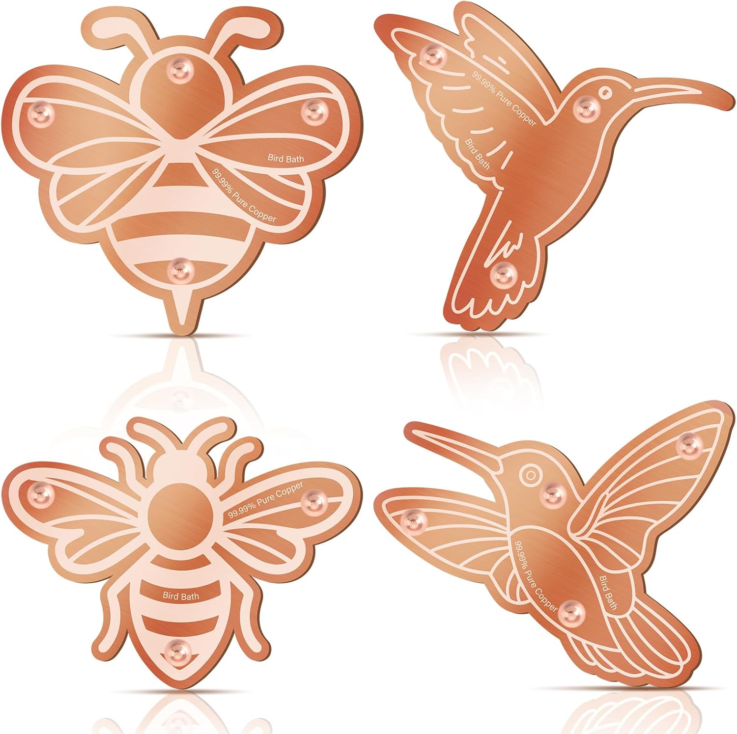 4 Pack Bird Bath Copper Disk Bird Bath Purification Disk with Triple-Point Support 99.99% Pure Copper Water Cleaner for Outside Bowl, Physical Safe Clean Water (Flowers)