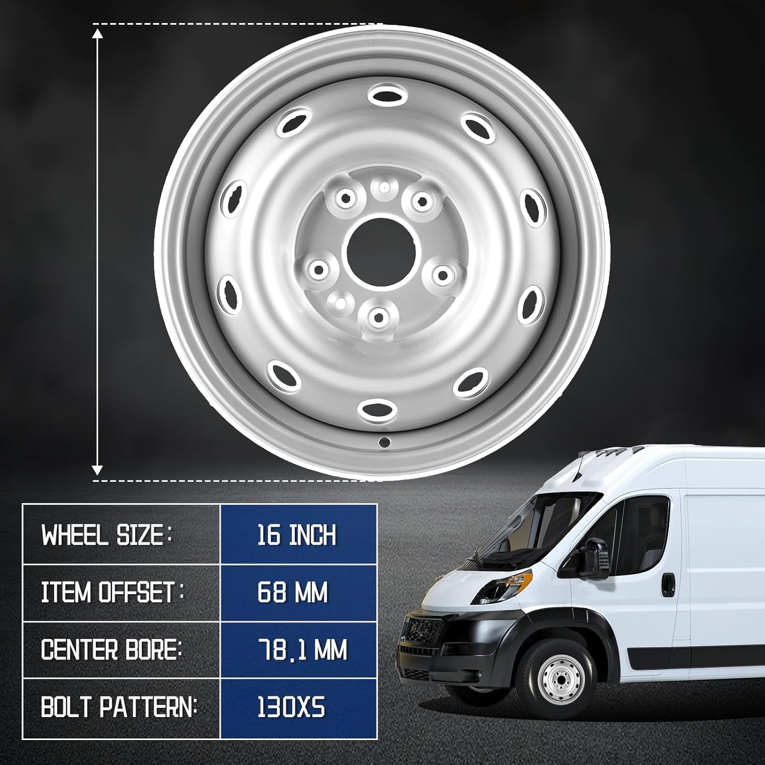 New Replacement Rim 16x6 inch 16"x6" Wheel Rims Fit for 2014 2015 2016 2017 2018 2019 2020 2021 2022 2023 2024 2025 Dodge Promaster 1500, Painted Silver Rim OE Direct Replacement Rims