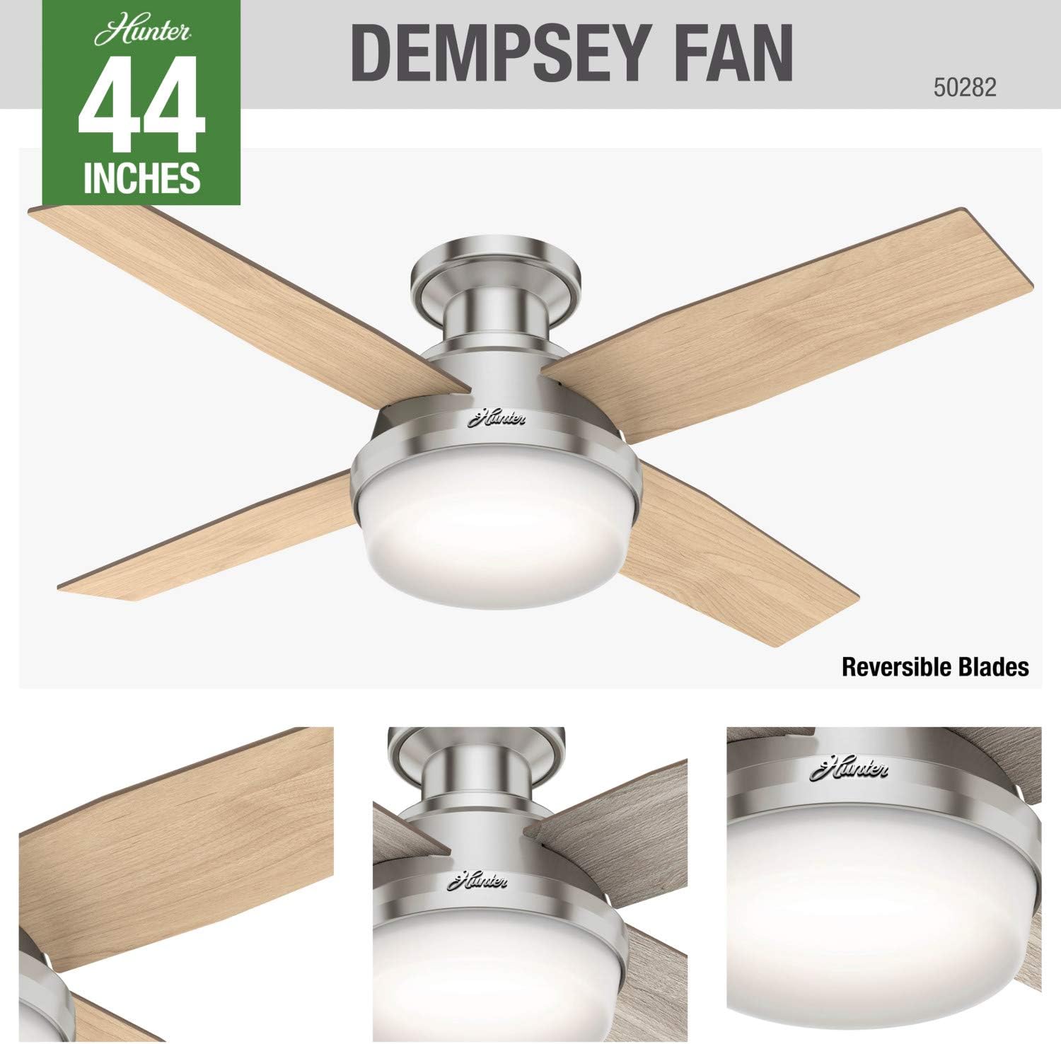 Tесh Dеаlѕ 🔥 Hunter Dempsey 50282 Indoor Low Profile Ceiling Fan with LED Light and Remote Control, 44 Inch Hоt Dеаlѕ Hunter Dempsey 50282 Indoor Low Profile Ceiling Fan with LED Light and Remote Control, 44 Inch
