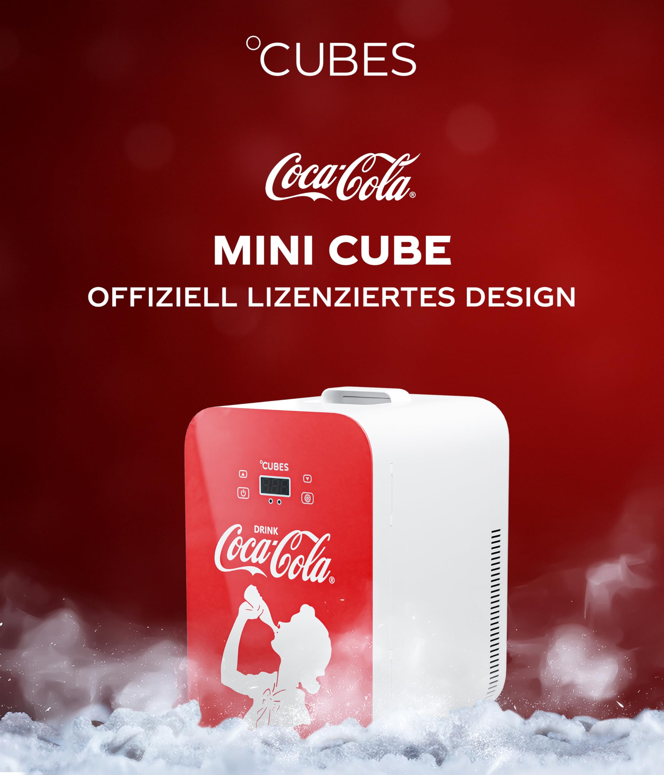°CUBES Coca-Cola Mini Kühlschrank 9,3L | Kompakter Minikühlschrank mit Glasdruck & LCD-Touch-Display | Kleiner Kühlschrank für Auto & Haushalt | Leise & Effizient | 12V/220V