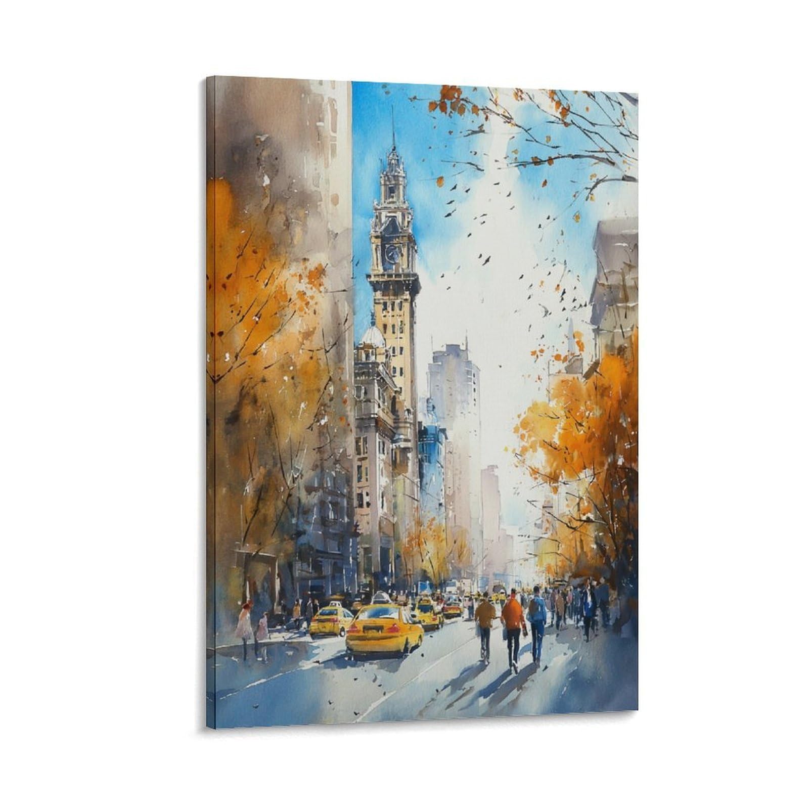 XWYMXZ Retro Manhattan 24x36inch(60x90cm) Vintage Travel Poster Watercolor Canvas Art