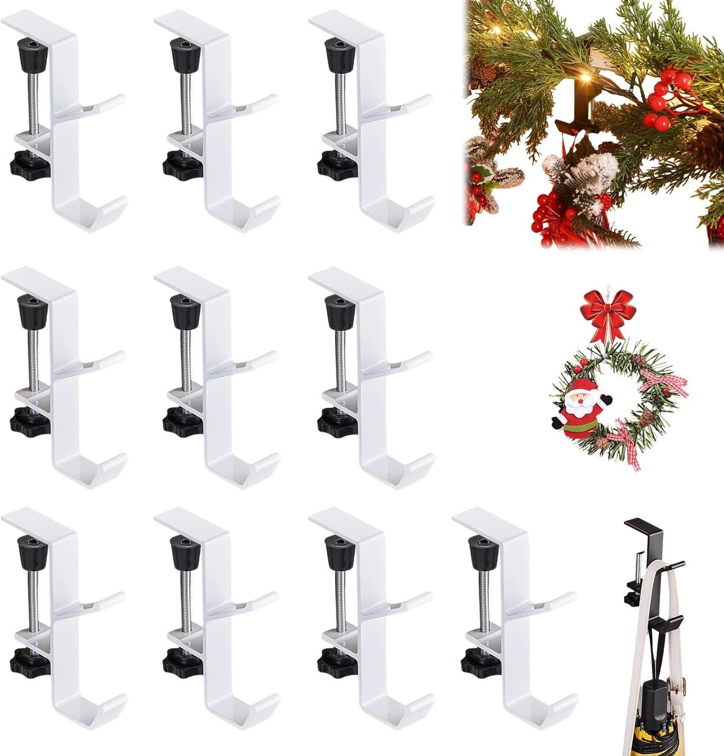 Christmas Stocking Hangers for Mantel, 2 in 1 Mantel Hanger for Garland, Adjustable Stocking Holder Non-skid Stocking for Fireplace, Mantel Stocking Holders Clip for Xmas Home Party(White,10 Pieces)