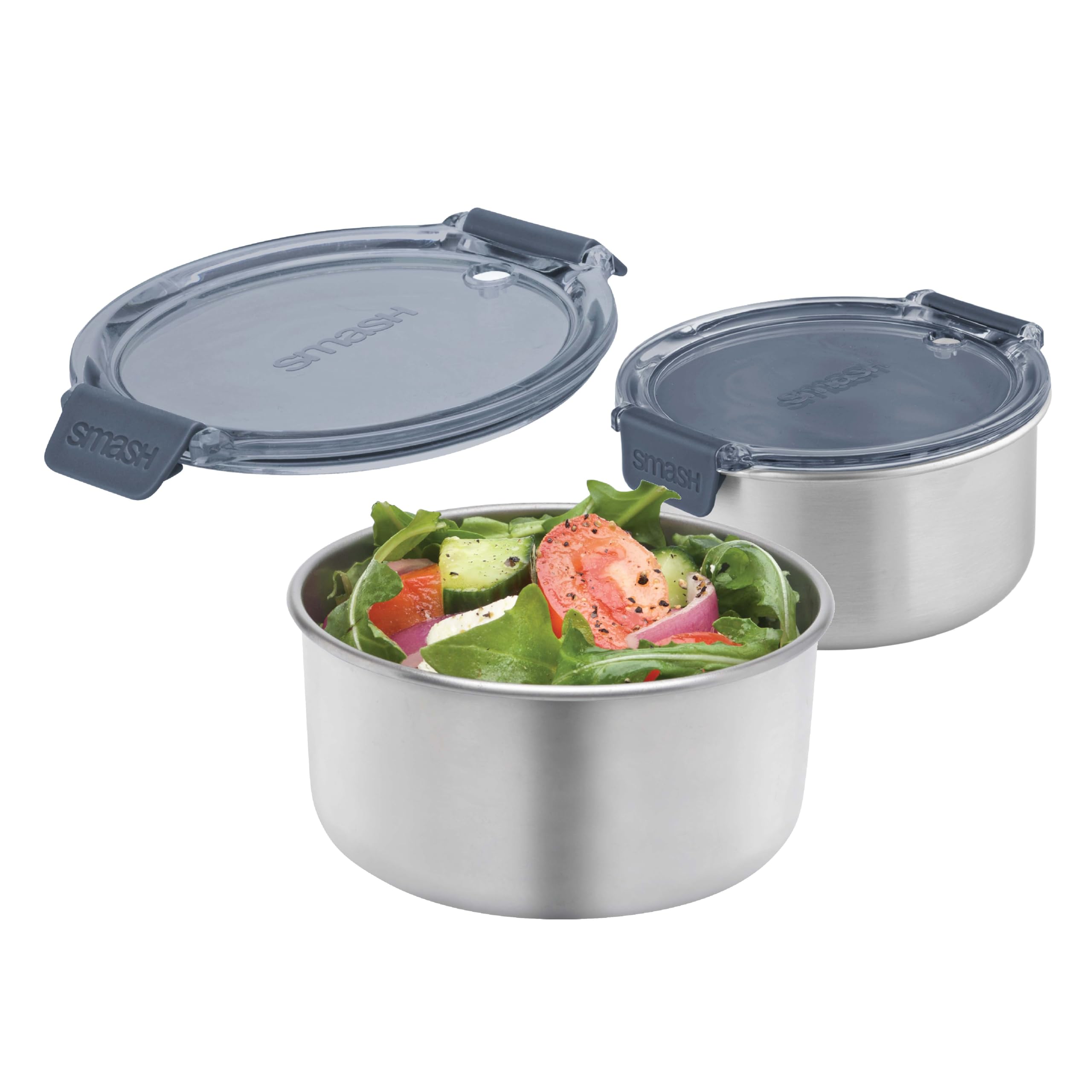 Smash Stainless Steel Snack Pots – Charcoal, 300ml (Pack of 2) | Leak-Proof & Airtight | Reusable Containers for Snacks, Fruit & Yogurt |Salads