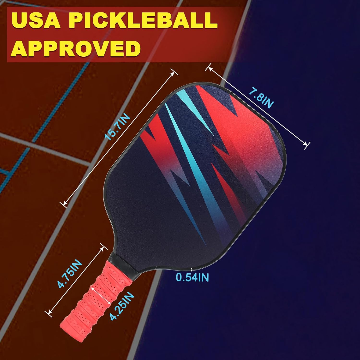 PATIKIL Graphite Pickleball Paddles, USAPA Approved USA Pickleball Paddle, Fiberglass Anti-Slip Sweat-Absorbing Grip with Bag, Red Blue Lighting