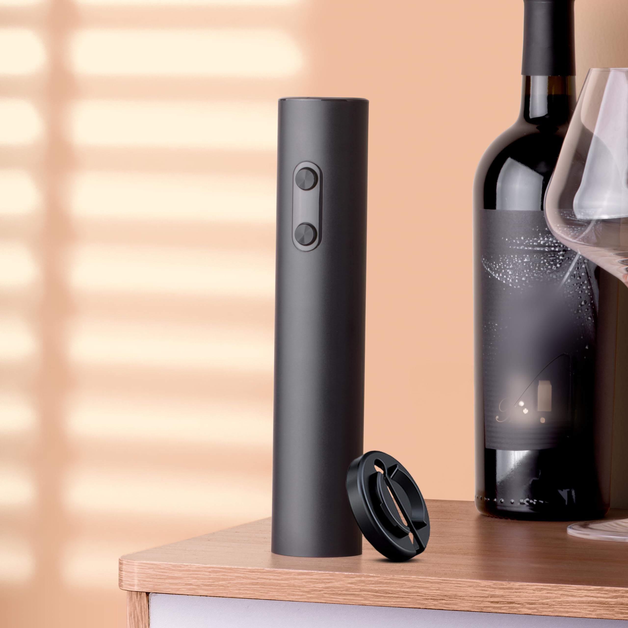 Cavatappi Elettrico Automatico Professionale per Vino (Nero, con Taglia Capsule)