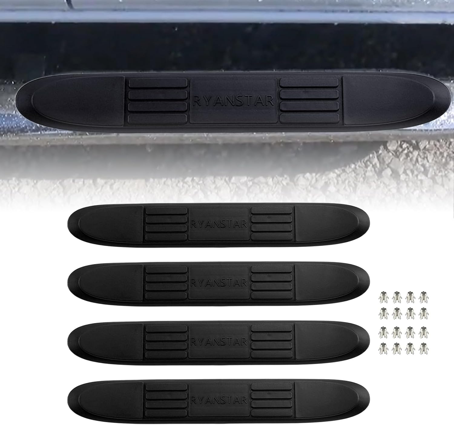 RULLINE Universal Non-Slip Step Pad Replacement Kit - Durable Tread Covers Compatible with Trucks, SUVs & Vans - Accessory Upgrade (Matte Black Finish) 4pack