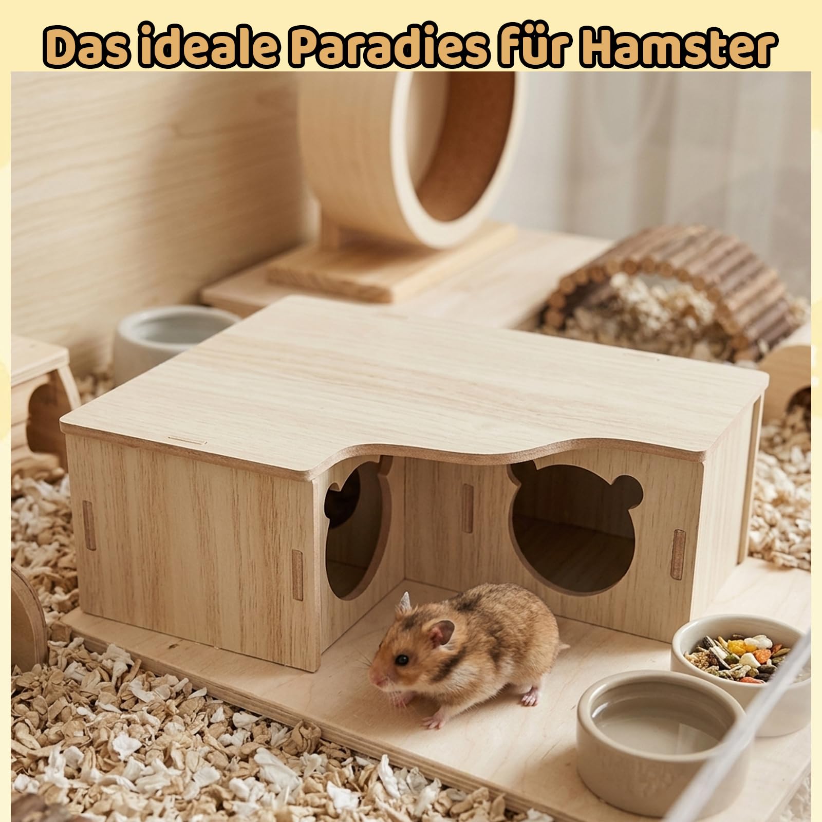 3-Zimmer Hamster Haus Mehrkammernhaus Hamster, Natürliches Holz Hamsterhaus Aus Holz, Zwerghamster Zubehör Hamster Versteck, Mehrkammernhaus Hamster Zubehör, Hamsterhaus Klein Für Sichere Käfige - 4