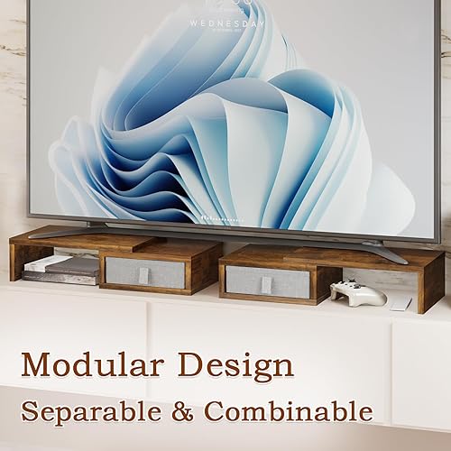 Miniatura 6 de TEAMIX Soporte elevador de monitor doble, soporte de monitor blanco ajustable de longitud y ángulo con 2 cajones para almacenar gran elevador de