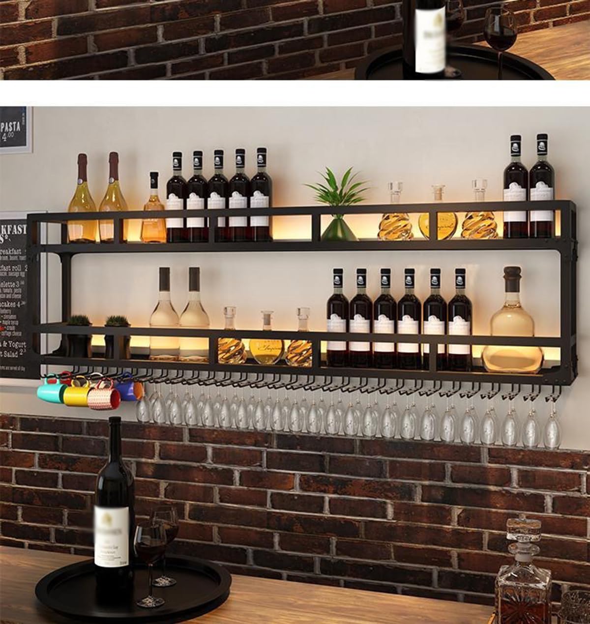 Présentoir en fer forgé pour bouteilles et verres à champagne, design élégant noir
