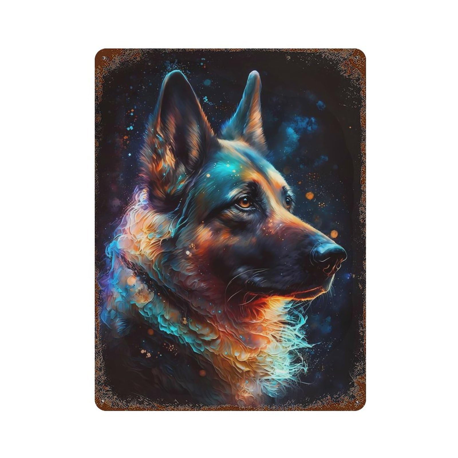 Garage Style German Shepherd Dog Distressed Metal Wall Sign 15.7"x11.8", Vintage Wall Decor for Bar And Workshop