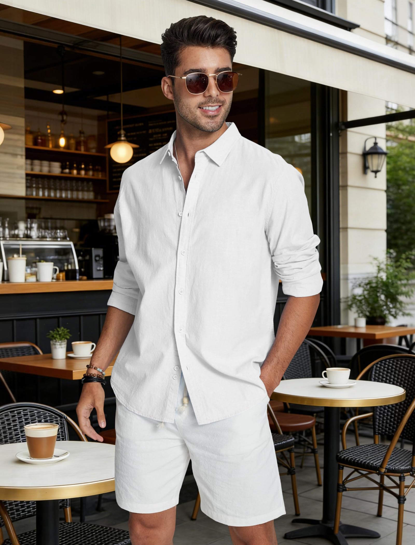 Friptspyg Chemise en Lin Hommes Manches Longues Coton en Lin Chemise D'été de Plage Regular Fit Chemises de Loisirs