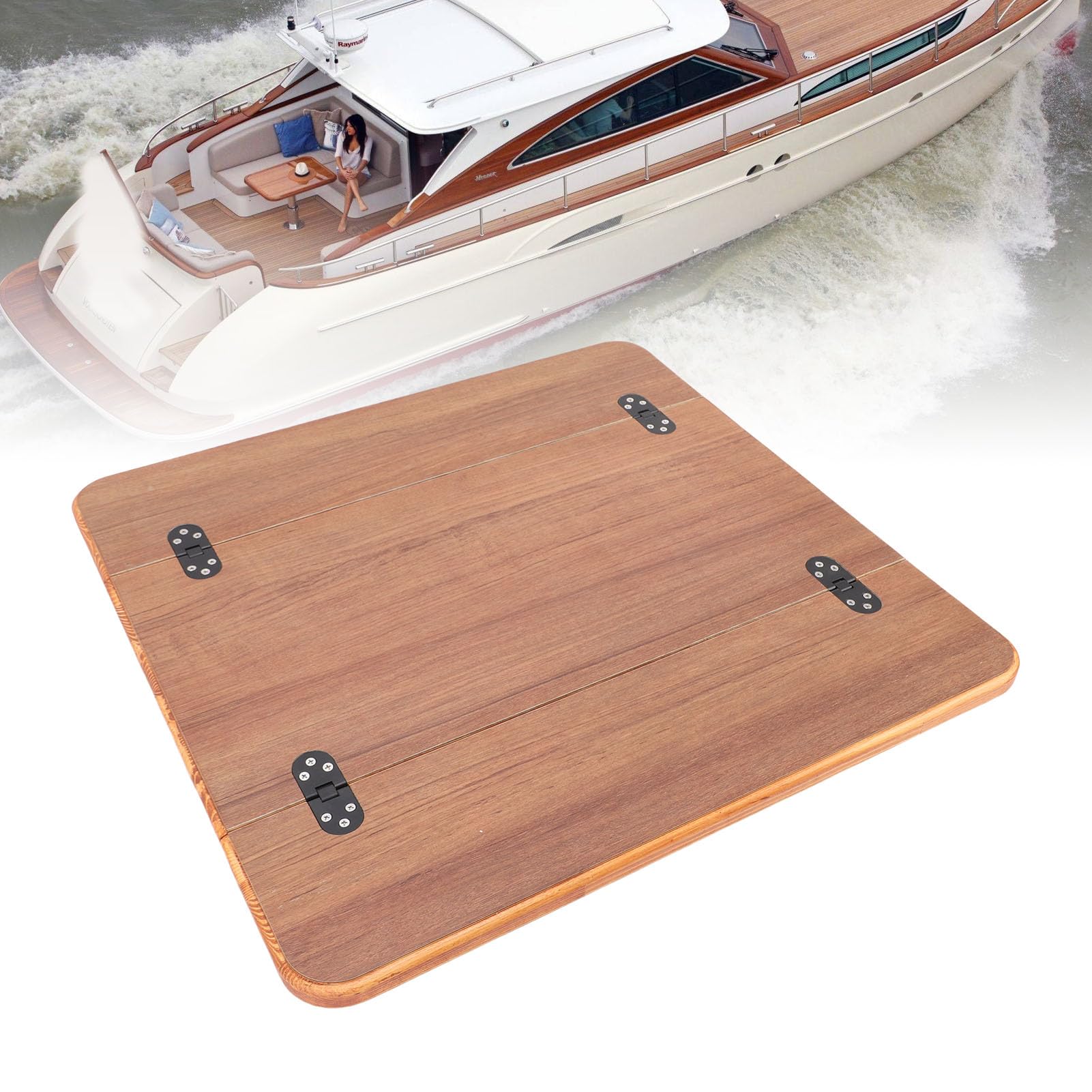 Dessus de Table pour Camping-Car, Table Marine Pliable avec Finition Revêtue en Bois Massif avec Bord élégant en Métal scellé à la Main, pour Yacht, Bateau, ((595x580mm/23,43x22,83 Pouces))