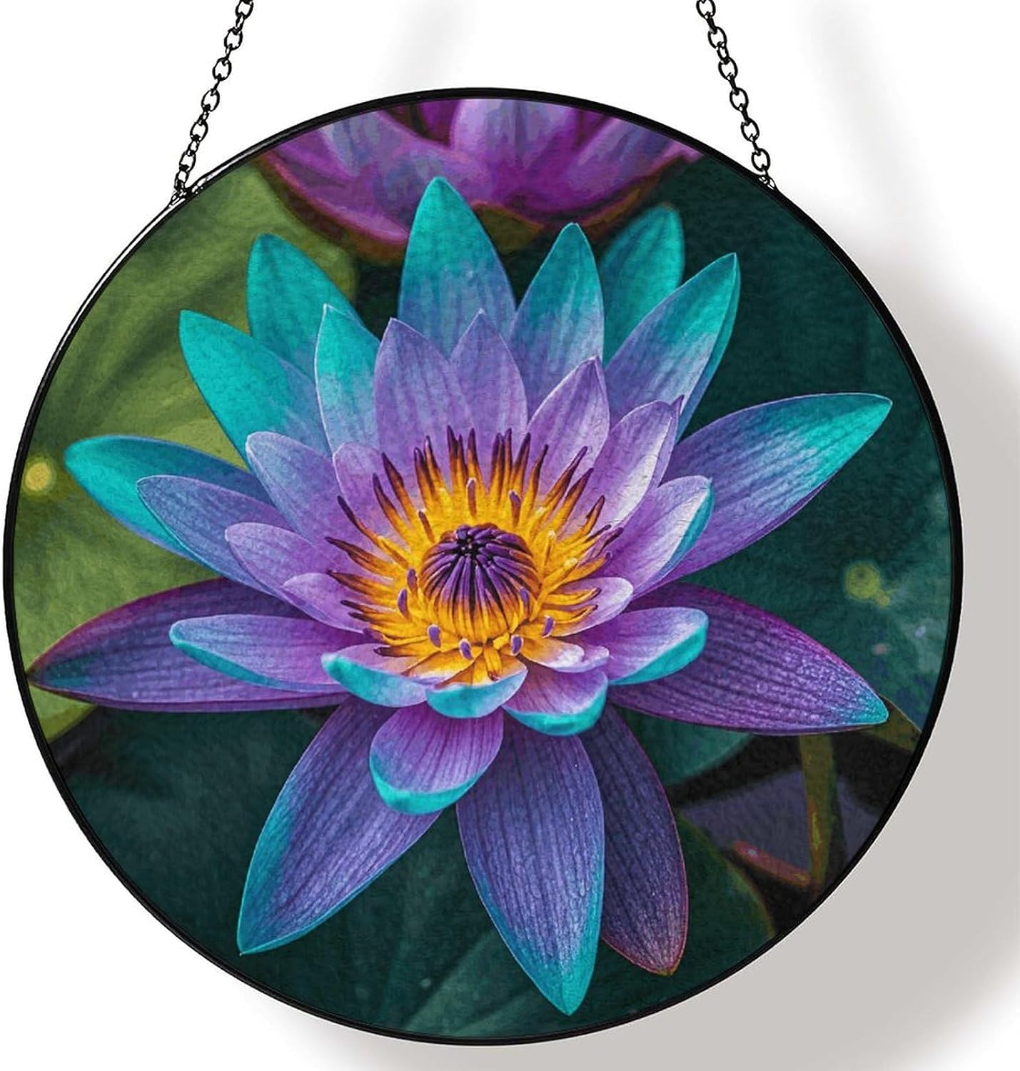 Stained Glass Hanging Sign Suncatcher, Purple and Teal Flower