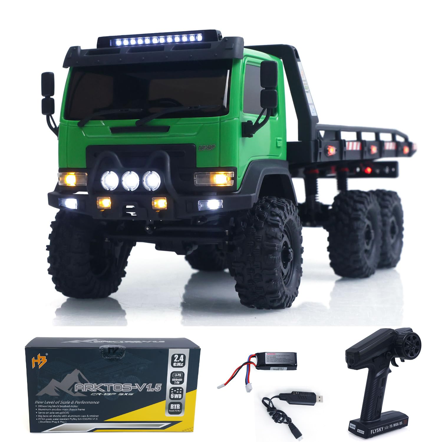 TOUCAN RC HOBBY 1/18 Remote Control Flatbed Truck 6 * 6 Electric RC Off Road Vehicle Model Metal Chassis Gear Light System Flysky Radio No Sounds for Adult