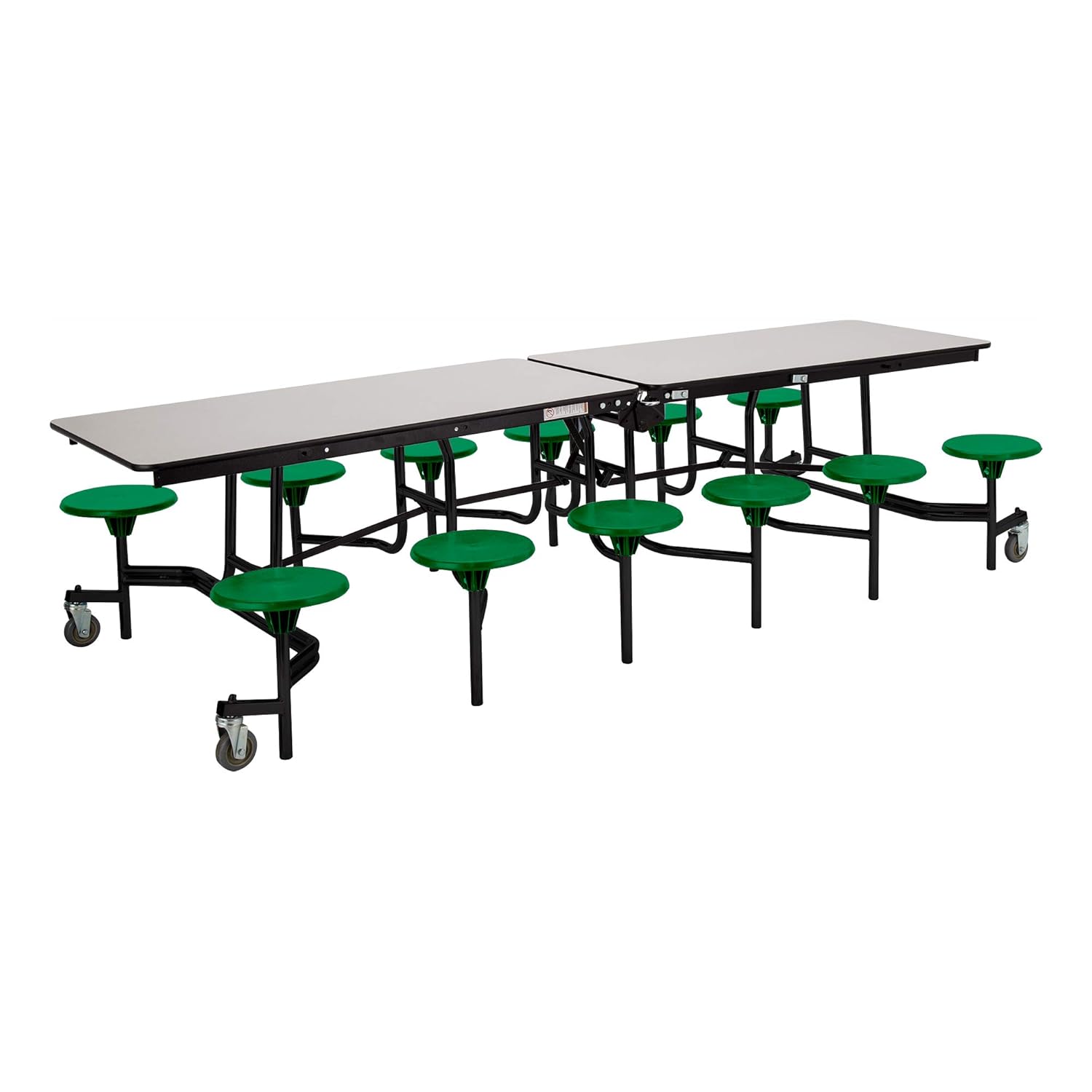 Learniture Mobile Stool Cafeteria Table for Schools and Lunch Rooms, Heavy-Duty Rolling Cafeteria Table with 12 Stools and Casters, Gray/Black