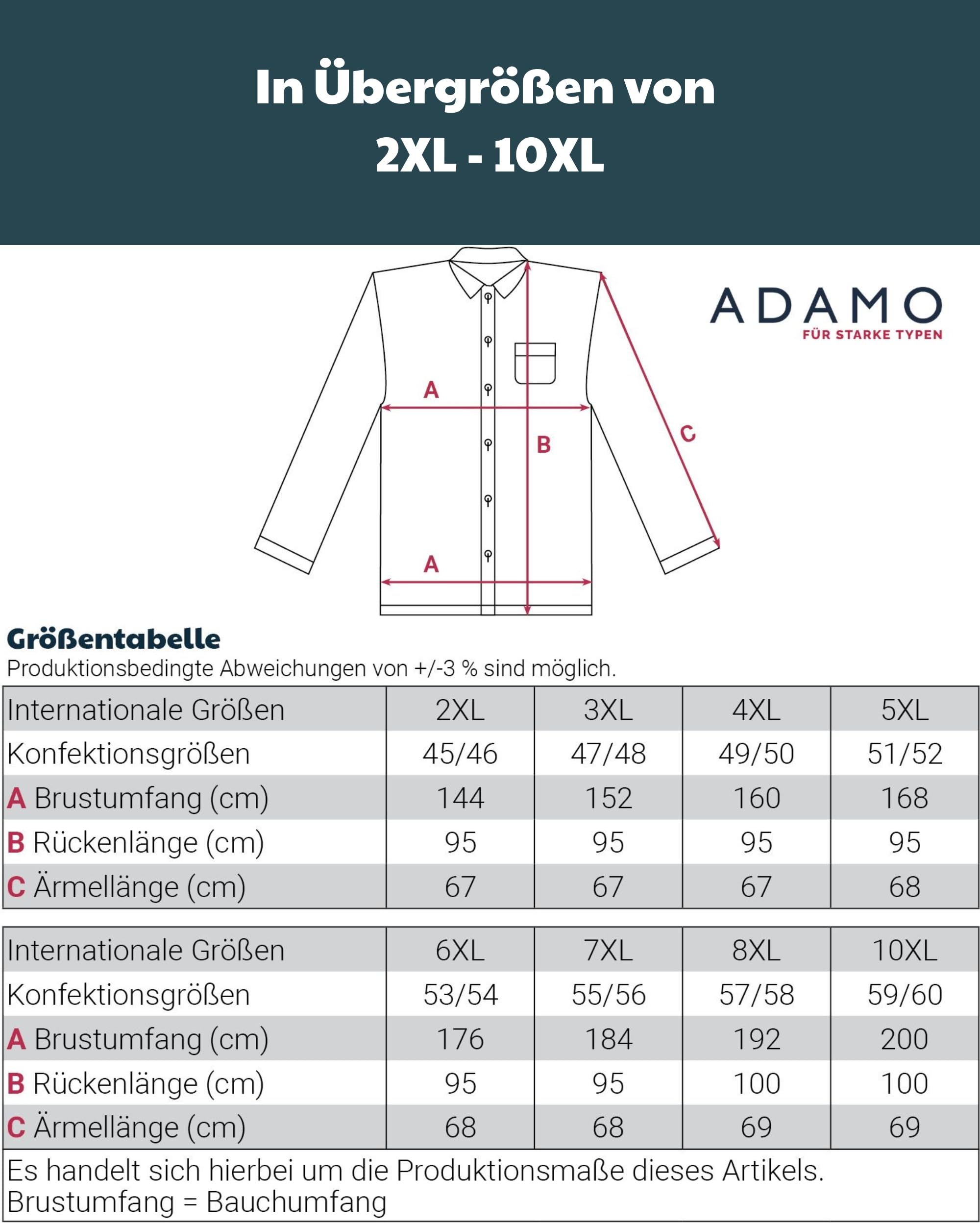ADAMO Camisa de manga larga Comfort Fit para hombre, serie 'John' en tallas grandes de 2XL a 10XL