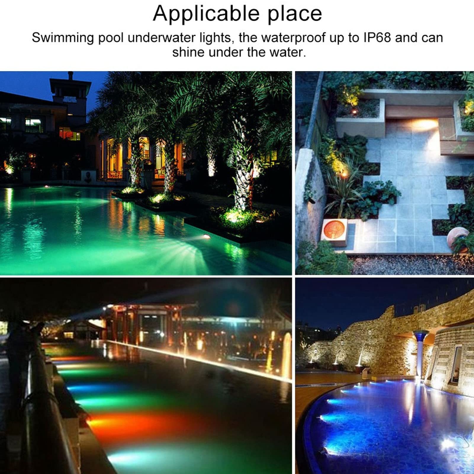 Cocoarm Poolleuchte RGBW LED Poollampe 54W AC12V IP68 PC ABS 18LED Fernbedienung 4800lm 120 Grad Unterwasserlicht für Schwimmbäder Teiche Brunnen Gärten