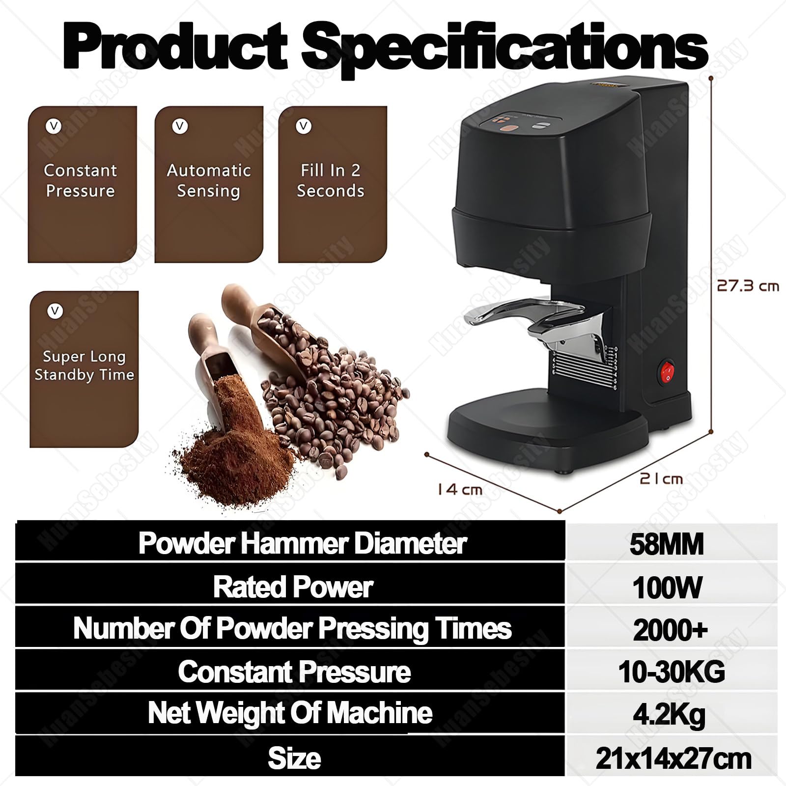 58mm Auto Kaffee-Manipulation,Einstellbarer 10-30kg Druck Black | Smart Espresso,Instant Ready Espresso-Werkzeug,Langlebiges Kompaktes Design Für Home Barista-Einsatz