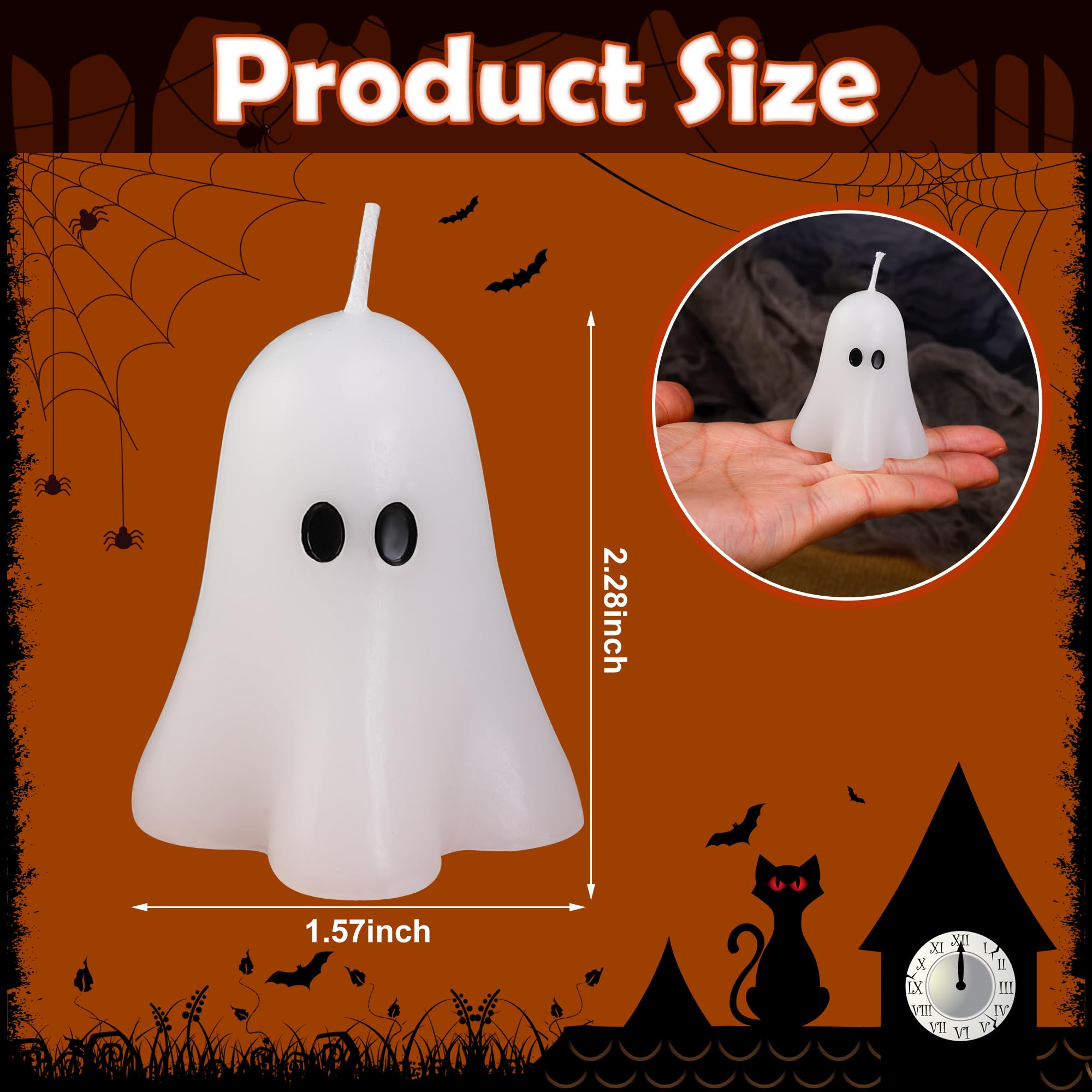 EBaokuup 10 PCS 2.3'' X 1.6'' Halloween Ghost Candles, White Classic Decor Candle for Home and Table Decorations