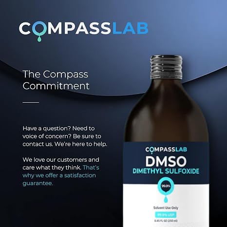 Compass Laboratory DMSO Liquid 99.9% Pure - USP, Pharmaceutical Grade - Odorless Solvent - 8.45oz/250ml Glass Bottle