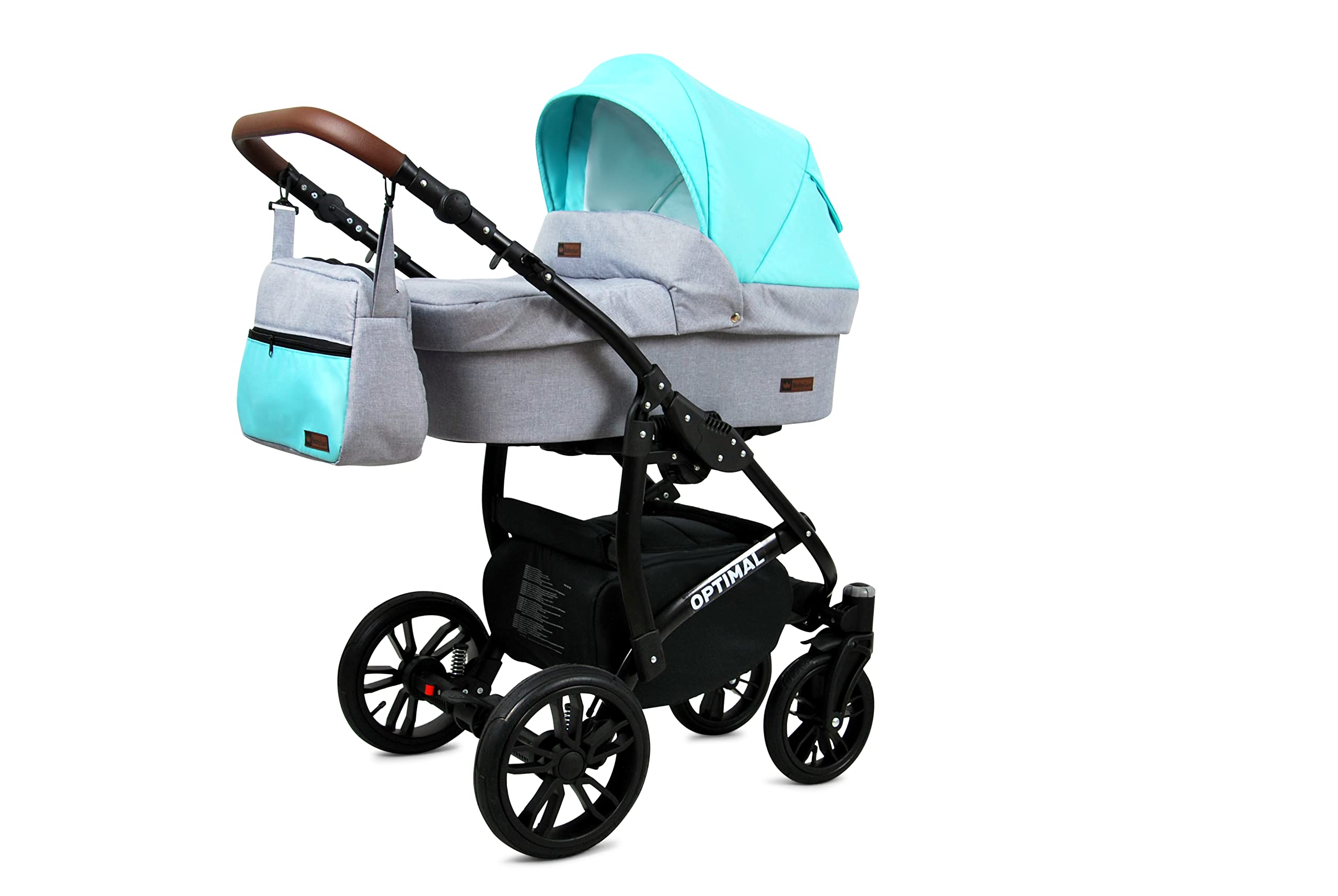 BabyLux Optimal 2-in-1 Baby Kinderwagen Tief und Kinderwagen mit Zubehör Verstellbar und faltbar Aluminium Konstruktion Wasserdicht Nicht abnehmbare Räder Silver Stone Black Frame