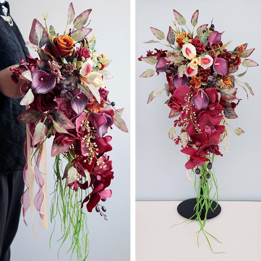 Brautstrauß, Künstliche Rosen Für Die Braut, Künstlicher Blumenstrauß Für Die Brautjungfern, Kaskadenförmiger Wurfstrauß Für Rustikale -zeremonien Und Jubiläumsfeiern