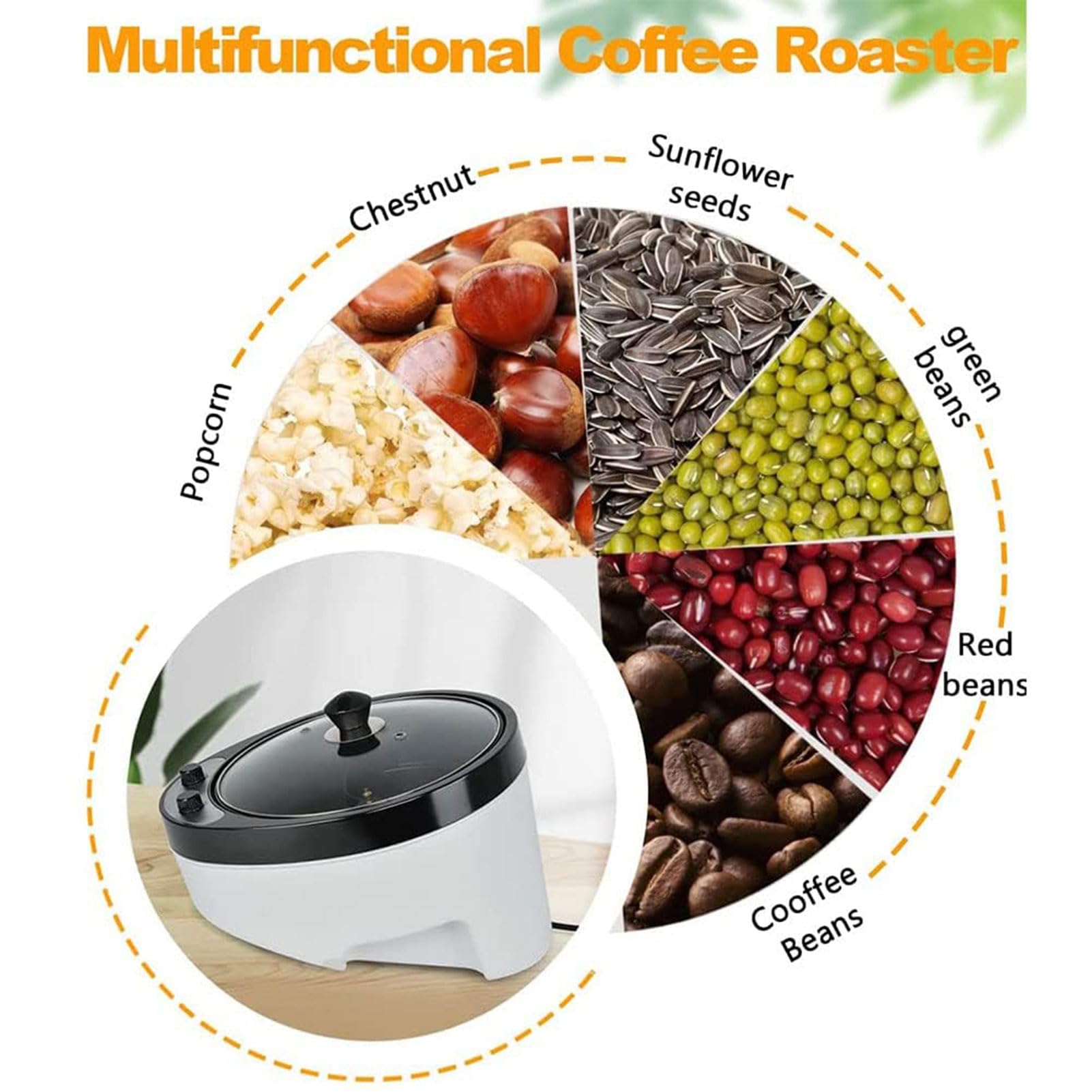 Torréfacteur électrique 1200 W avec température réglable de 0 à 240 ℃, Machine à rôtir en Acier Inoxydable pour la Cuisson du café, des Grains Crus, des cacahuètes A