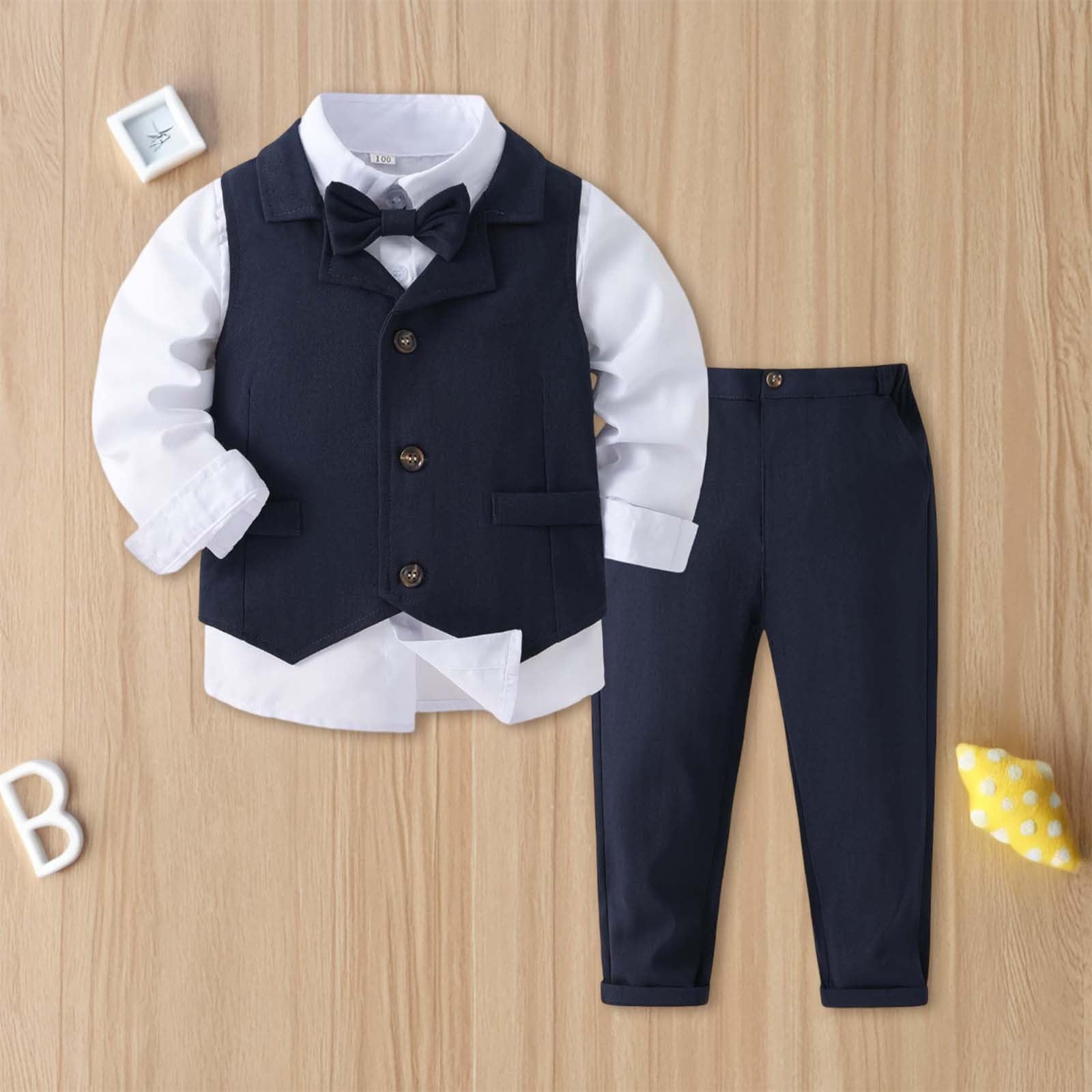 Generisch Completo formale con camicia, gilet, pantaloni, papillon, per bambini piccoli e classici, adatto per feste dai 18 mesi ai 7 anni, elegante combinazione per occasioni speciali