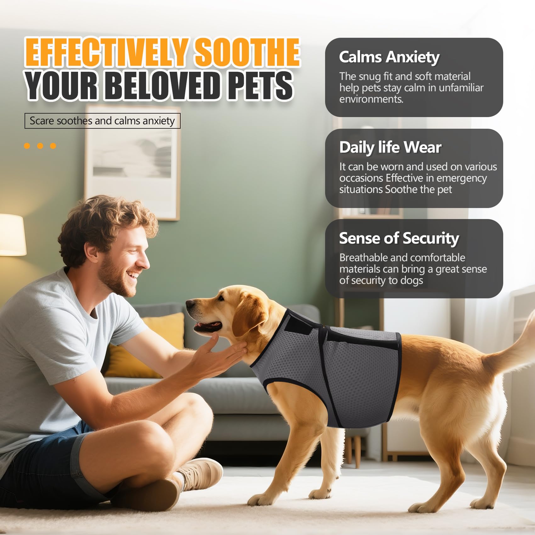 Chaleco de ansiedad para perros, abrigo calmante para aliviar la ansiedad, envoltura cómoda y chaleco ajustable de presión suave para mascotas, para truenos, viajes y fuegos artificiales