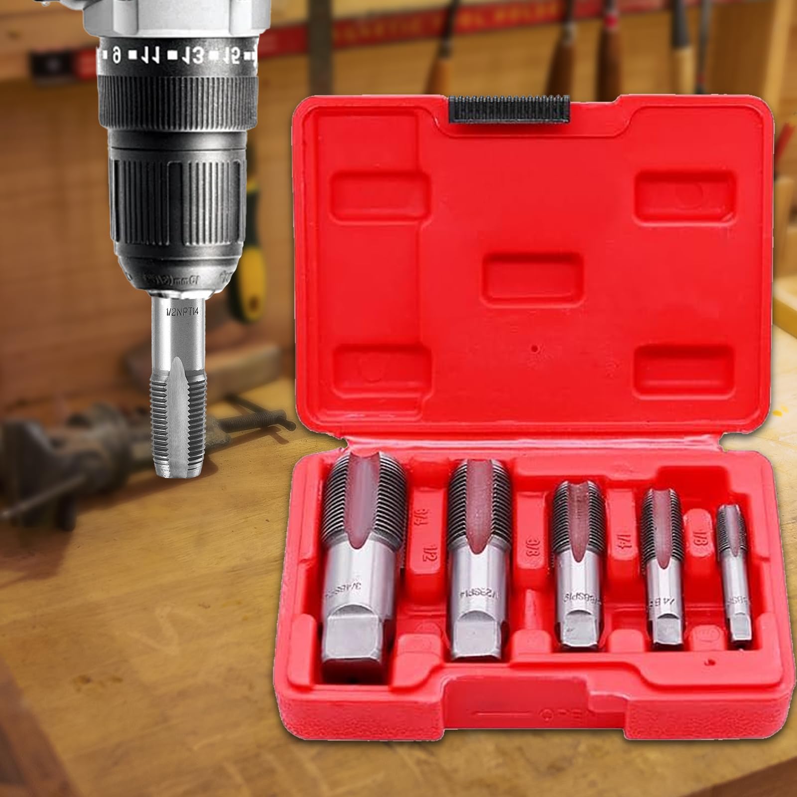Lot de 5 tarauds NPT pour tuyaux de 1/8", 1/4", 3/8", 1/2", 3/4", 3/4", 3/4", 3/4", en acier au carbone pour tuyaux en PVC, filetage précis