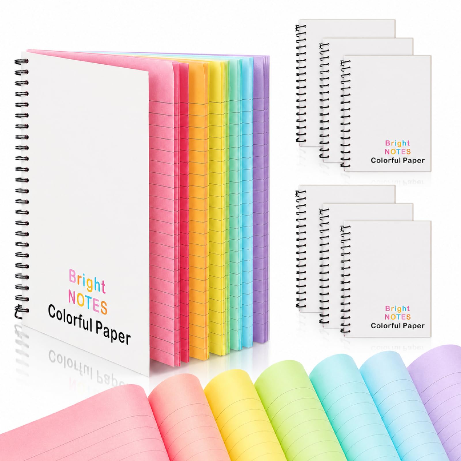 Henoyso 6 cuadernos de papel de colores en espiral de 5 x 7 pulgadas, papel rayado de colores, libros de notas de composición con rayas anchas para diario, oficina en casa (colorido)