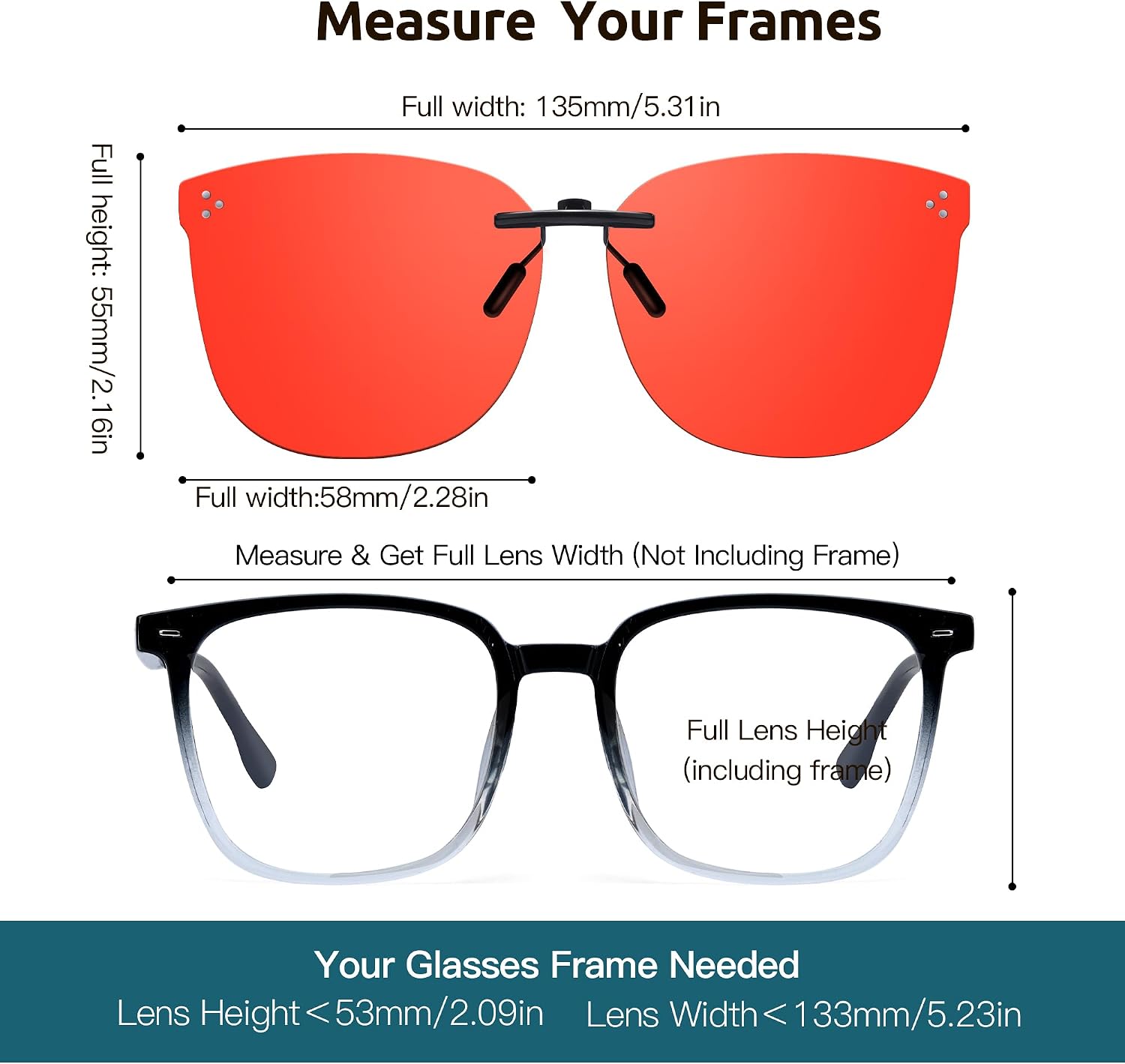 VIEWBETTER Clip On Blue Light Blocking Glasses Over Prescription Glasses Frameless Orange Lens Reduce Eye Strain BL3168