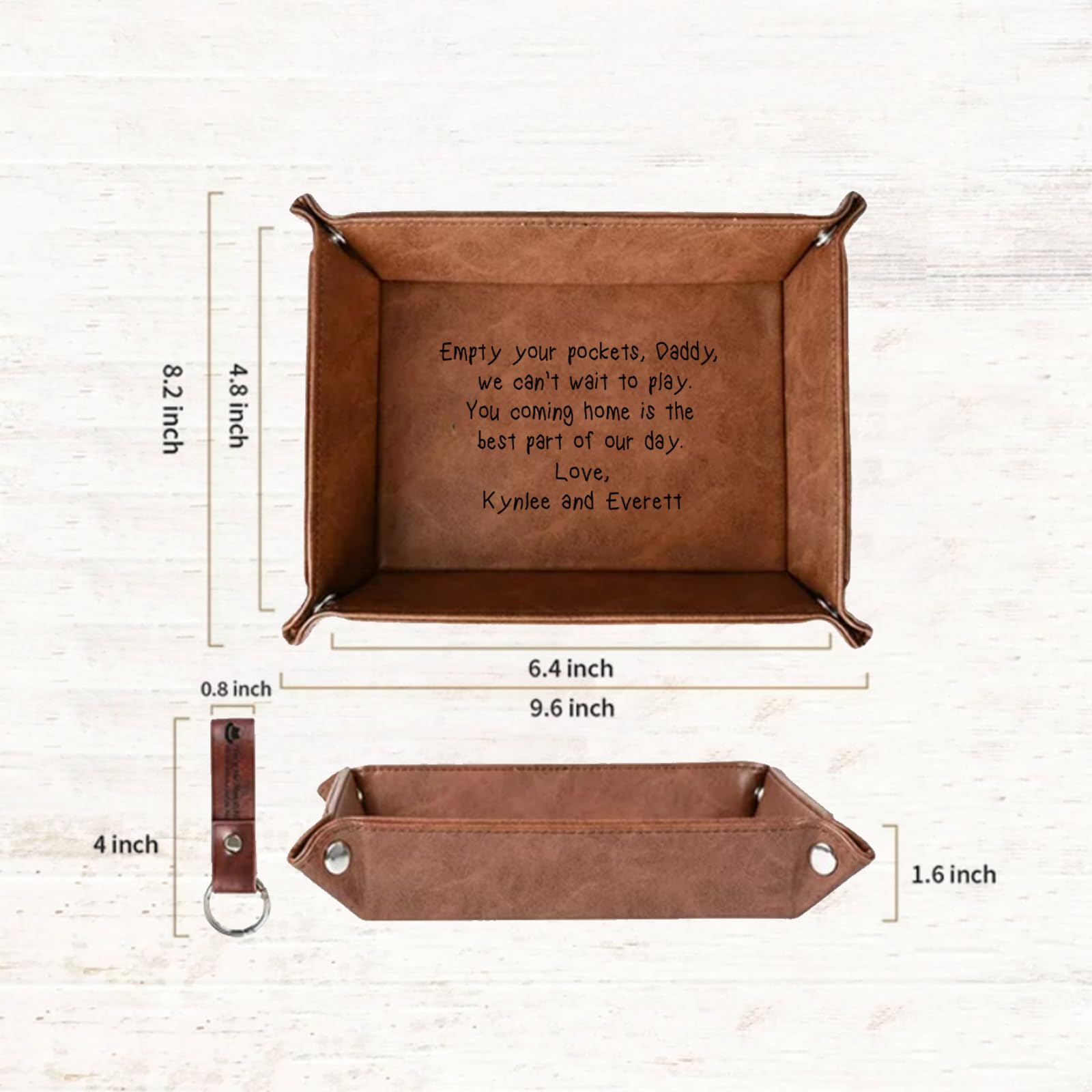 Personalized Leather Storage Tray for Dad, New Dad Gift, PU Leather Valet Tray, Unique Dad Birthday Gifts from Daughter Son,Men Gifts for Father