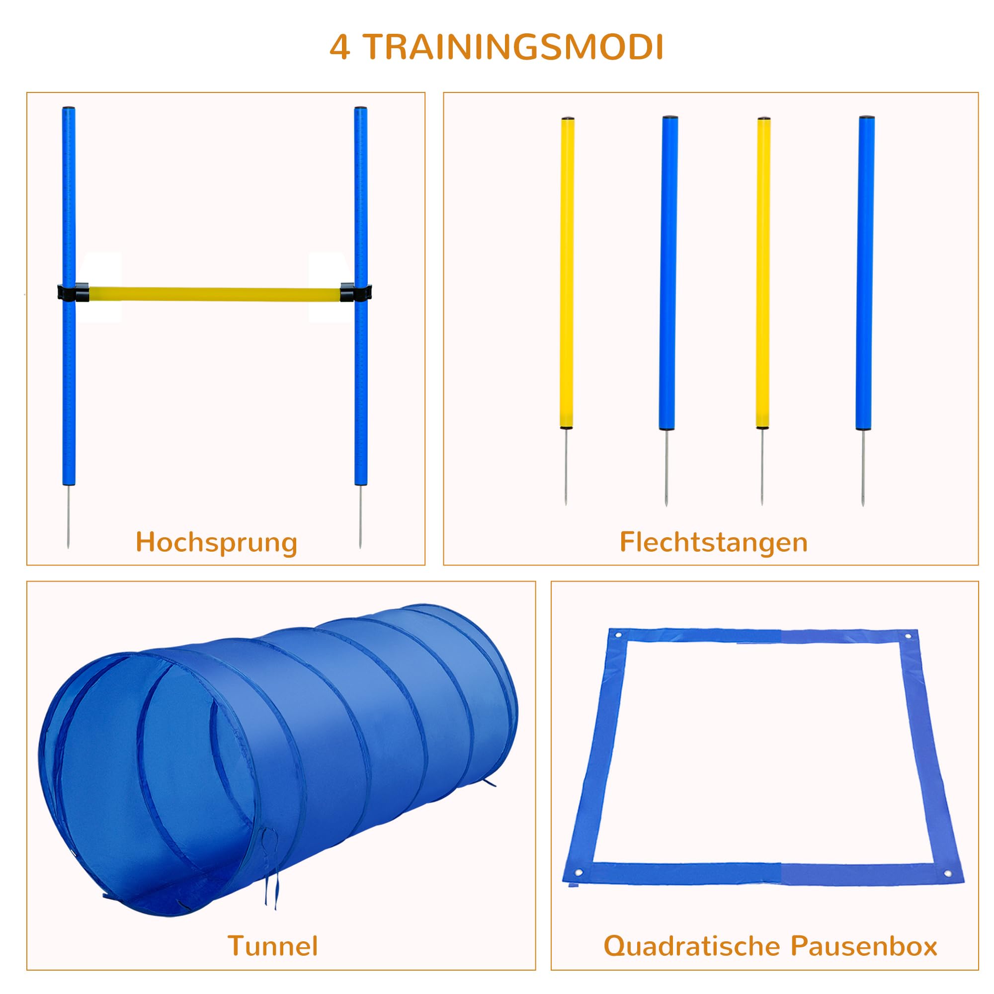 PawHut Agility Set 5-częściowy: tunel, 4 tyczki, przeszkody