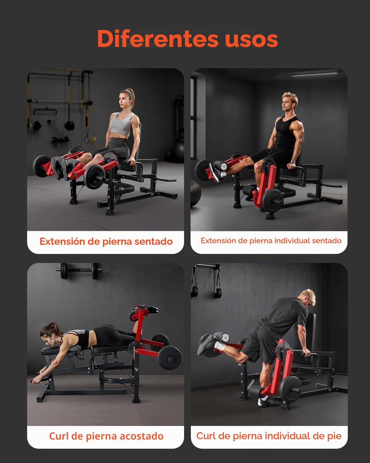 VEVOR Máquina de extensión de piernas y rizos, extensión giratoria de piernas sentadas para muslo, equipo de ejercicios especiales ajustable para la parte inferior del cuerpo, banco de entrenamiento