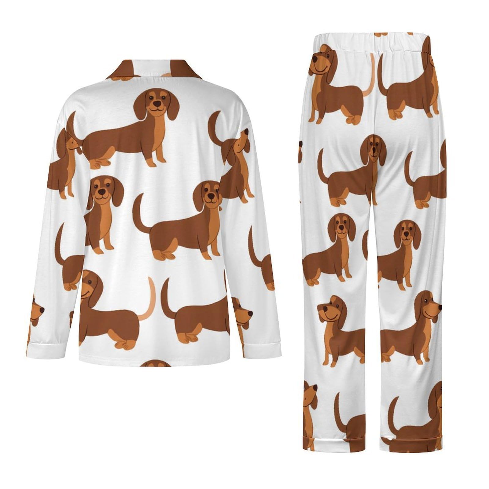 Conjunto de pijama elegante para mujer con estampado de perros salchicha, manga larga, botones y pantalones, ropa de descanso, ropa de dormir