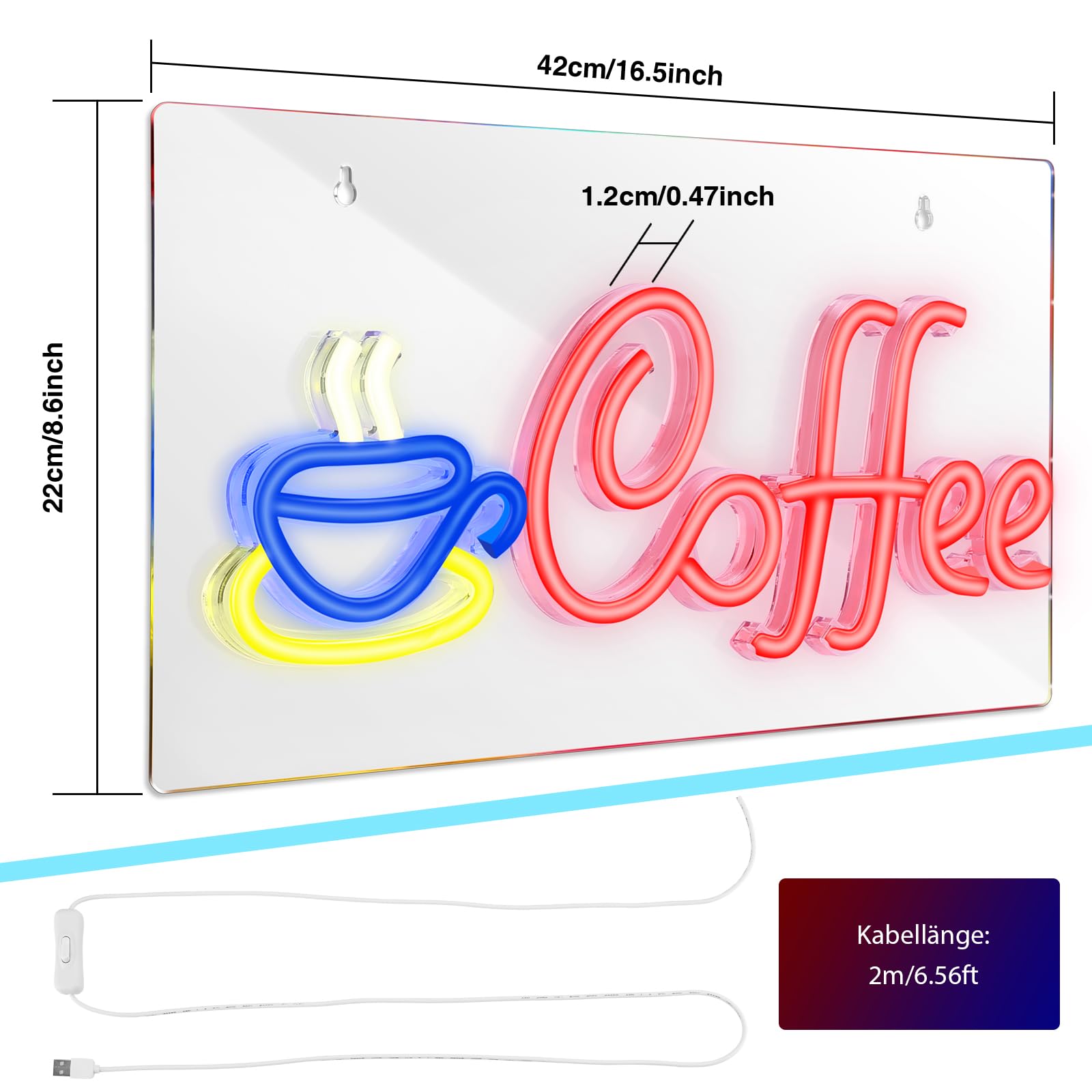 FITNATE Neon Sign, akrylowa tabliczka do kawy, zasilana przez USB, neonowa lampka neonowa do kawiarni, baru, na imprezę, neonowy szyld, neonowa lampa, dekoracja ścienna, 5 V