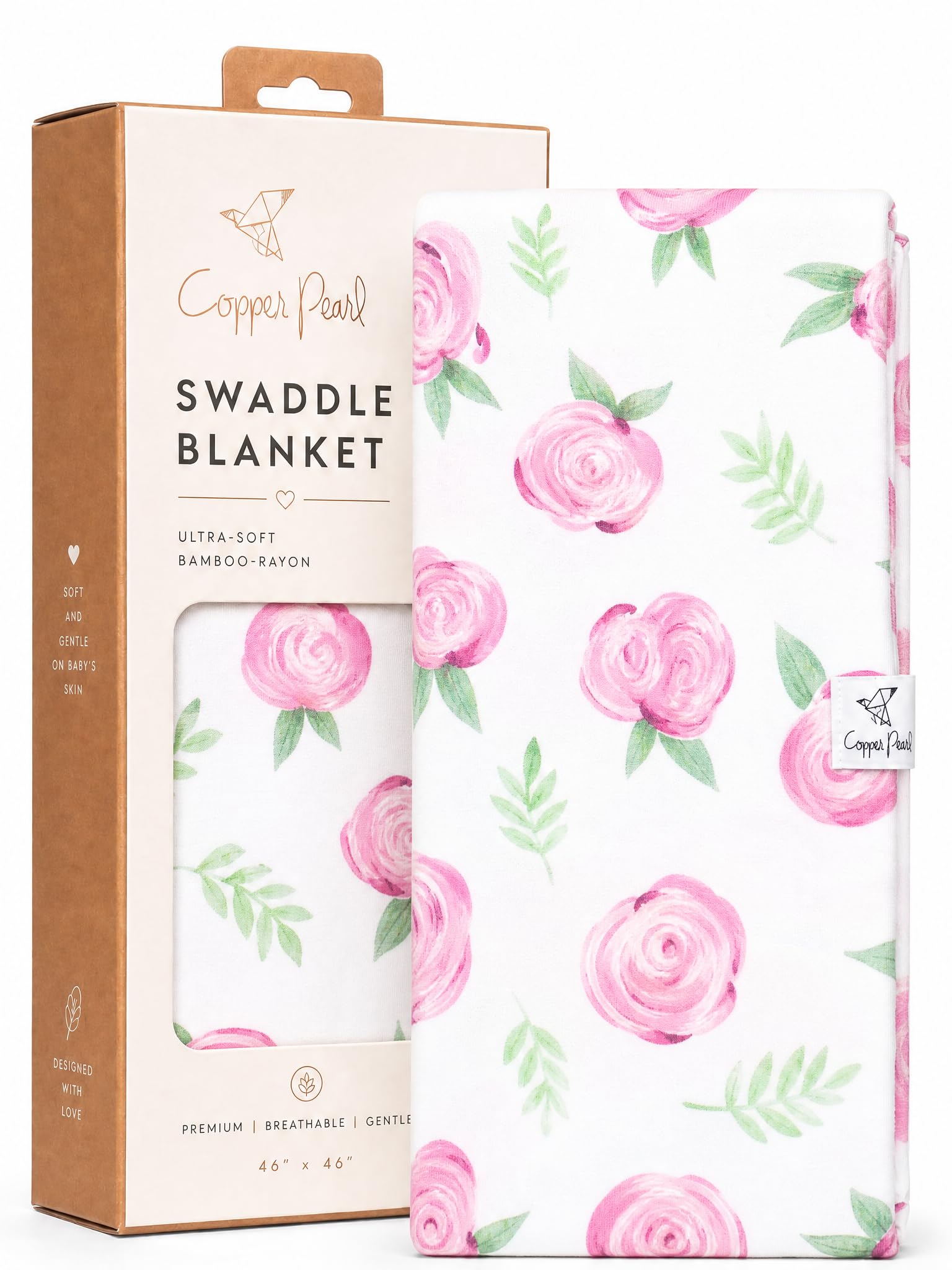 Copper Pearl Swaddle Blankets for Newborns | Soft Stretchy Receiving Blankets for Boys and Girls | Large 46 x 46 Inch Baby Blankets | Lightweight and Breathable Swaddles | Floral Grace