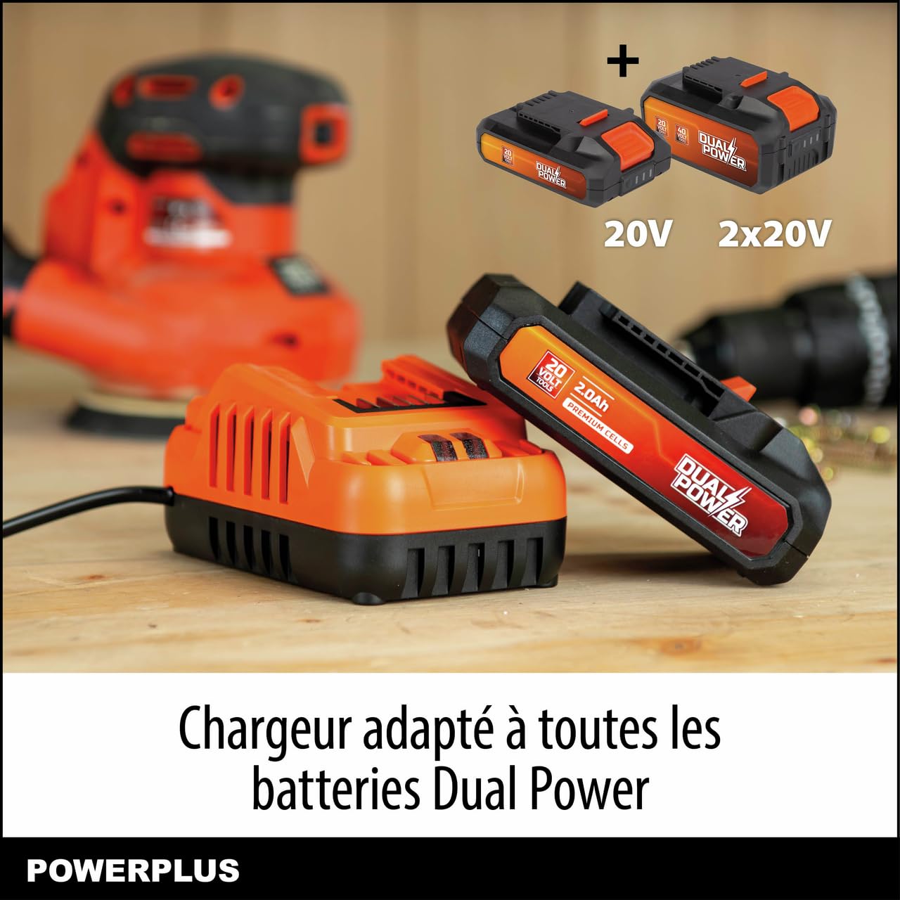POWER plus Set di batterie e caricabatterie Dual Power POWDP90620-20 V, batteria da 2,0 Ah, per utensili da 20 V, caricatore da 2 A, per batterie da 20 V e 2 x 20 V, per avvitatore a batteria,