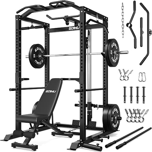 C1-V4 Power Cage, 2000LBS Squat Rack with LAT Pulldown, Multi-Function Weight Cage Strength Training Machine, Workout Cage with More Attachments for Home Gym Garage