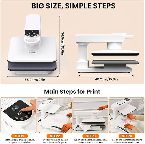 Miniatura 2 de Máquina giratoria de prensa de calor automática, prensa inteligente de camisetas de 15 x 15 pulgadas con liberación automática y presión automática