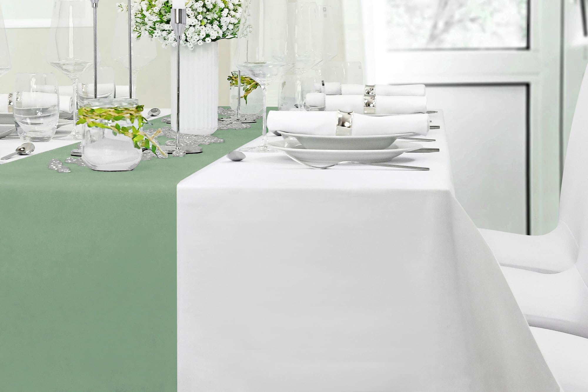 Chemin Table Vert Eucalyptus Intissé | Chemin De Table