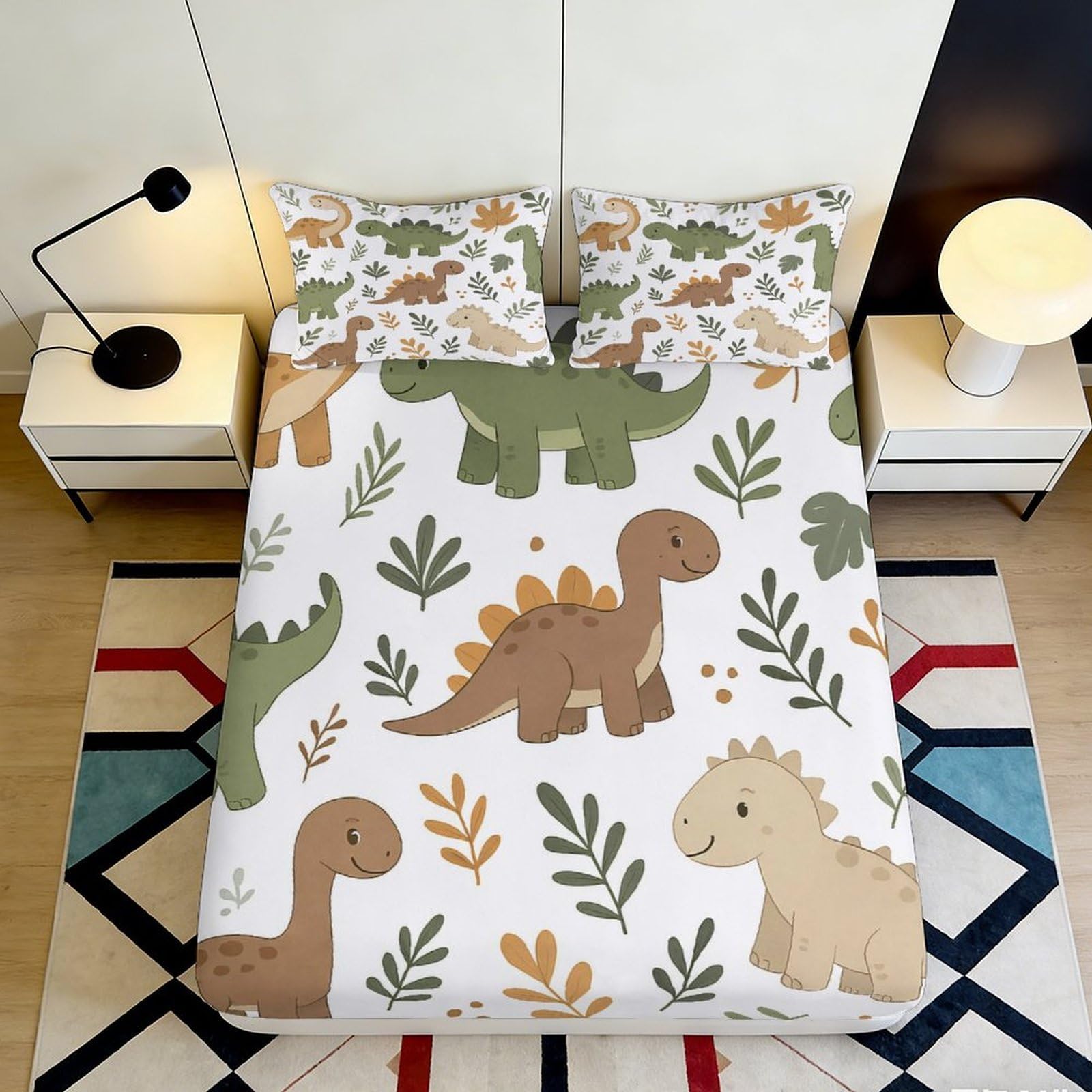 3D Printed Dinosaur Forest Fitted Sheet Microfiber Soft Breathable Cartoon Animal Bed Cover for Bedroom Guest Room Decor 90x200x25cm
