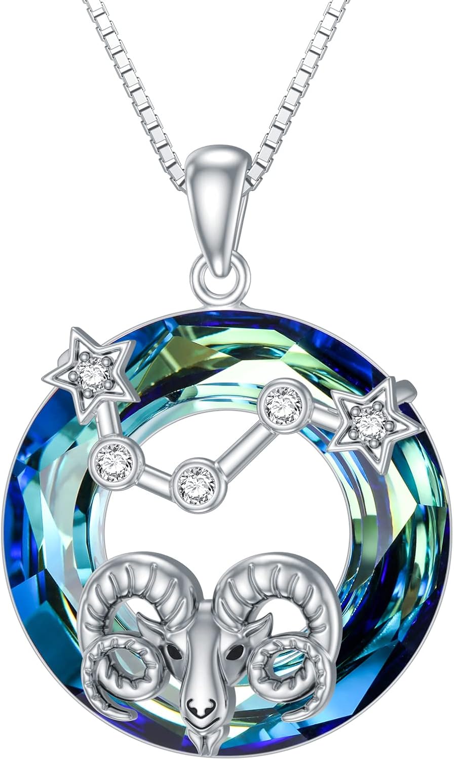 Zodiac Necklace for Women Sterling Silver Astrology Heart Necklace 12 Constellations Horoscope Pendant Zodiac Jewelry Gifts