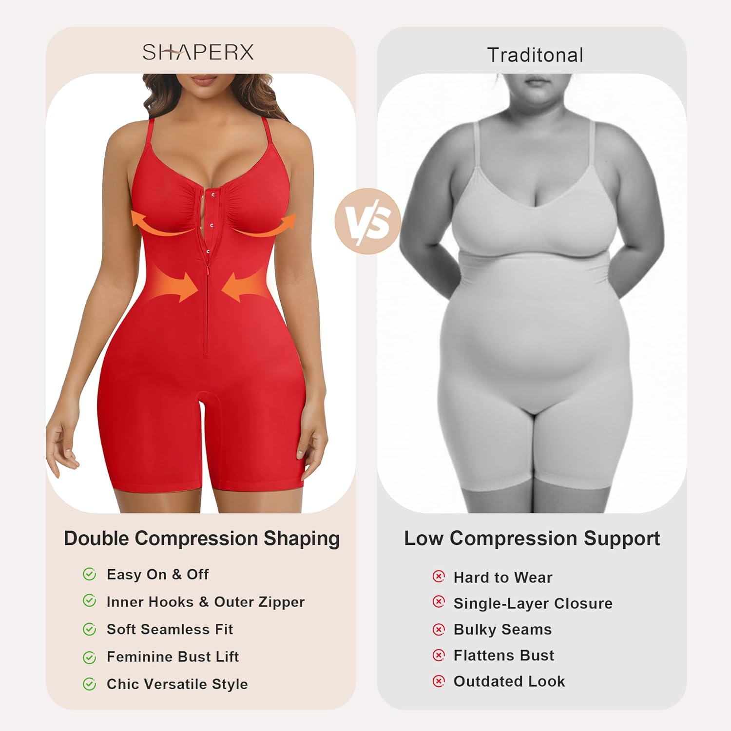 SHAPERX Women's Shapewear Bodysuit Tummy Control Seamless Zip-Up Body Shaper Waist Snatched Body Suit - Image 5