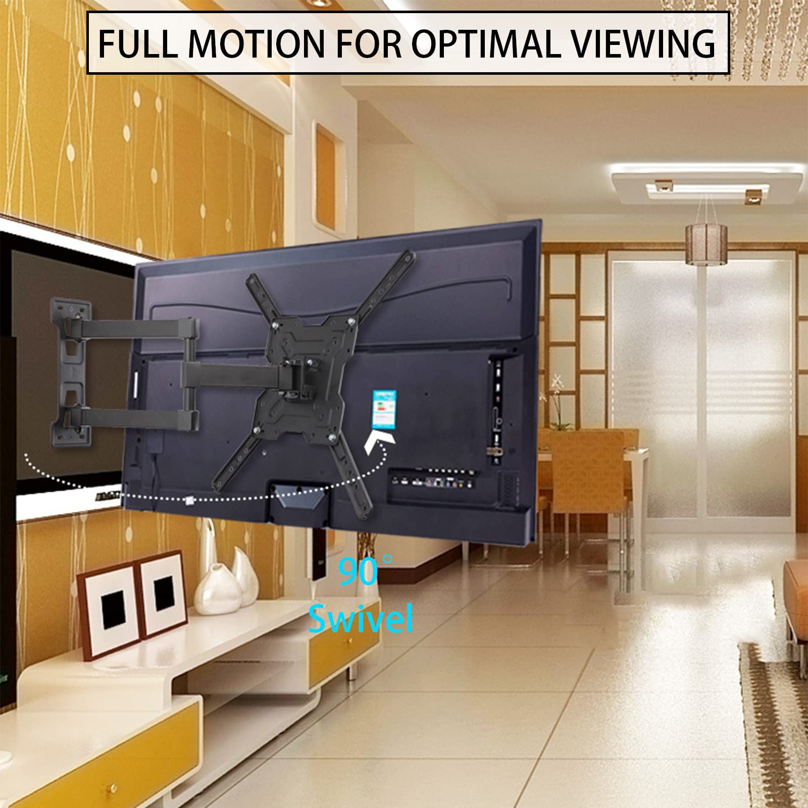 Support Mural TV, Support Mural TV pivotant et inclinable pour la Plupart des tvs ou moniteurs 17-55 Pouces avec VESA 400x400mm jusqu'à 45KG (17)